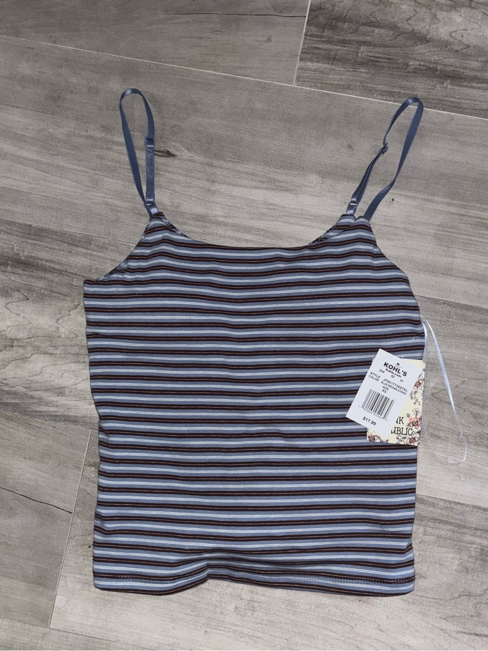 NWT Striped Spaghetti Strap Tank Top - Blue/Brown